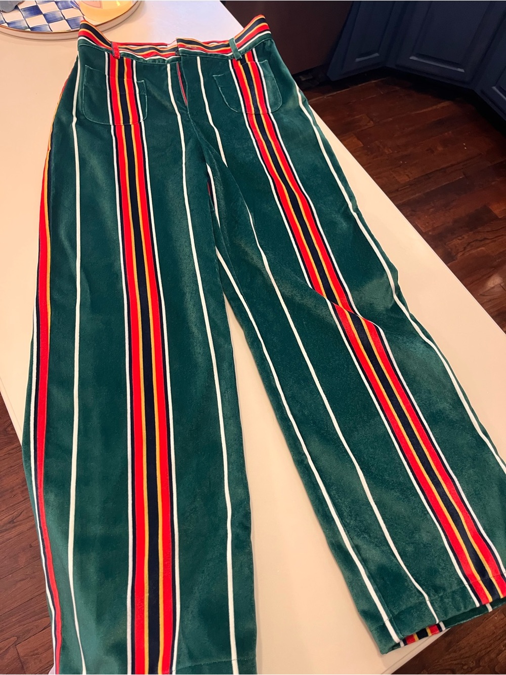 Green Striped Straight-Leg Women's Pants